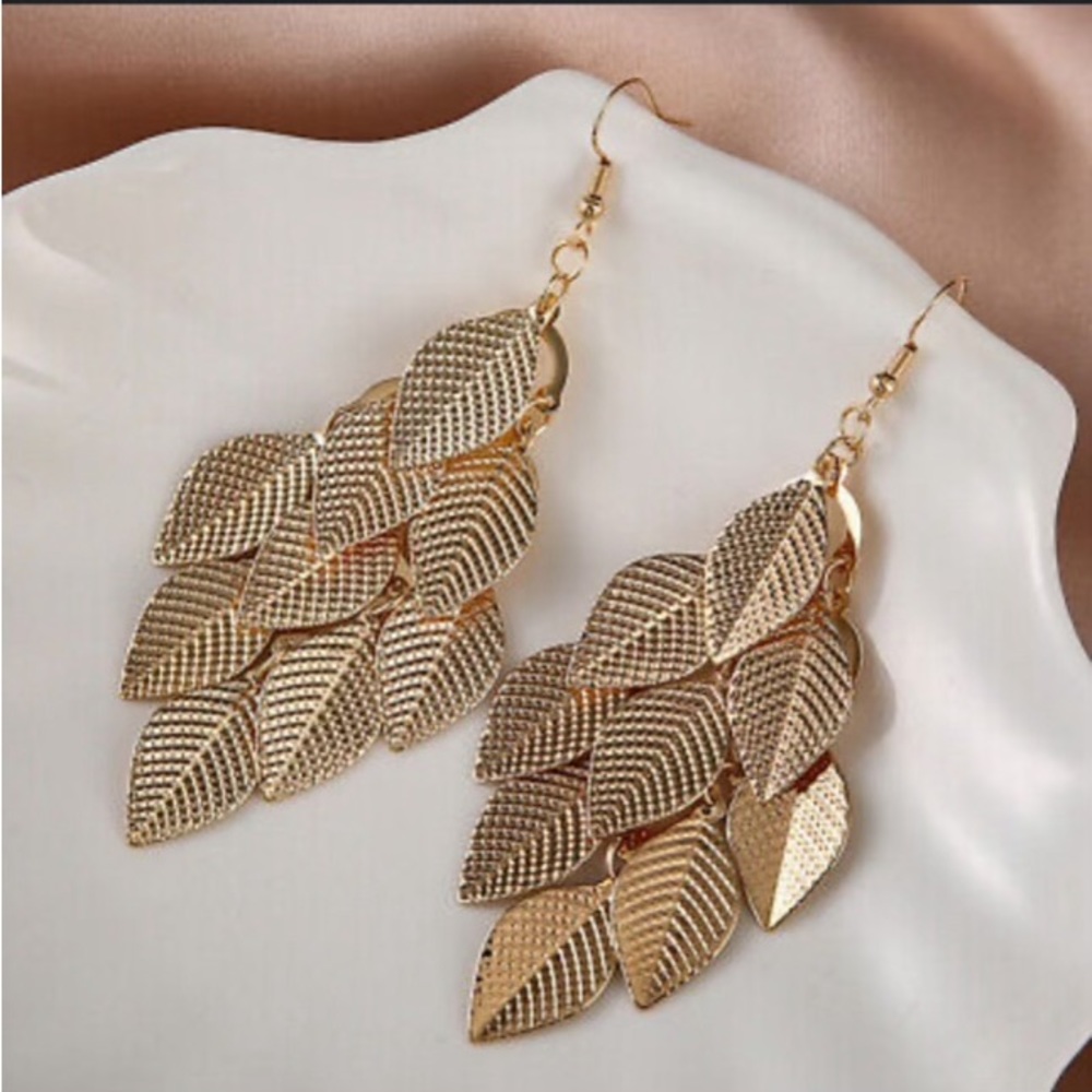 Boho, dangly brass leaf Earrings 3”